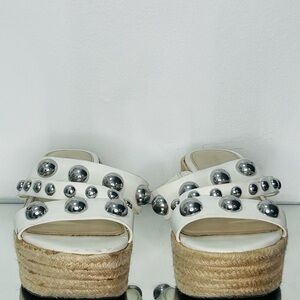 Marc Fisher White and Silver Platform Sandals